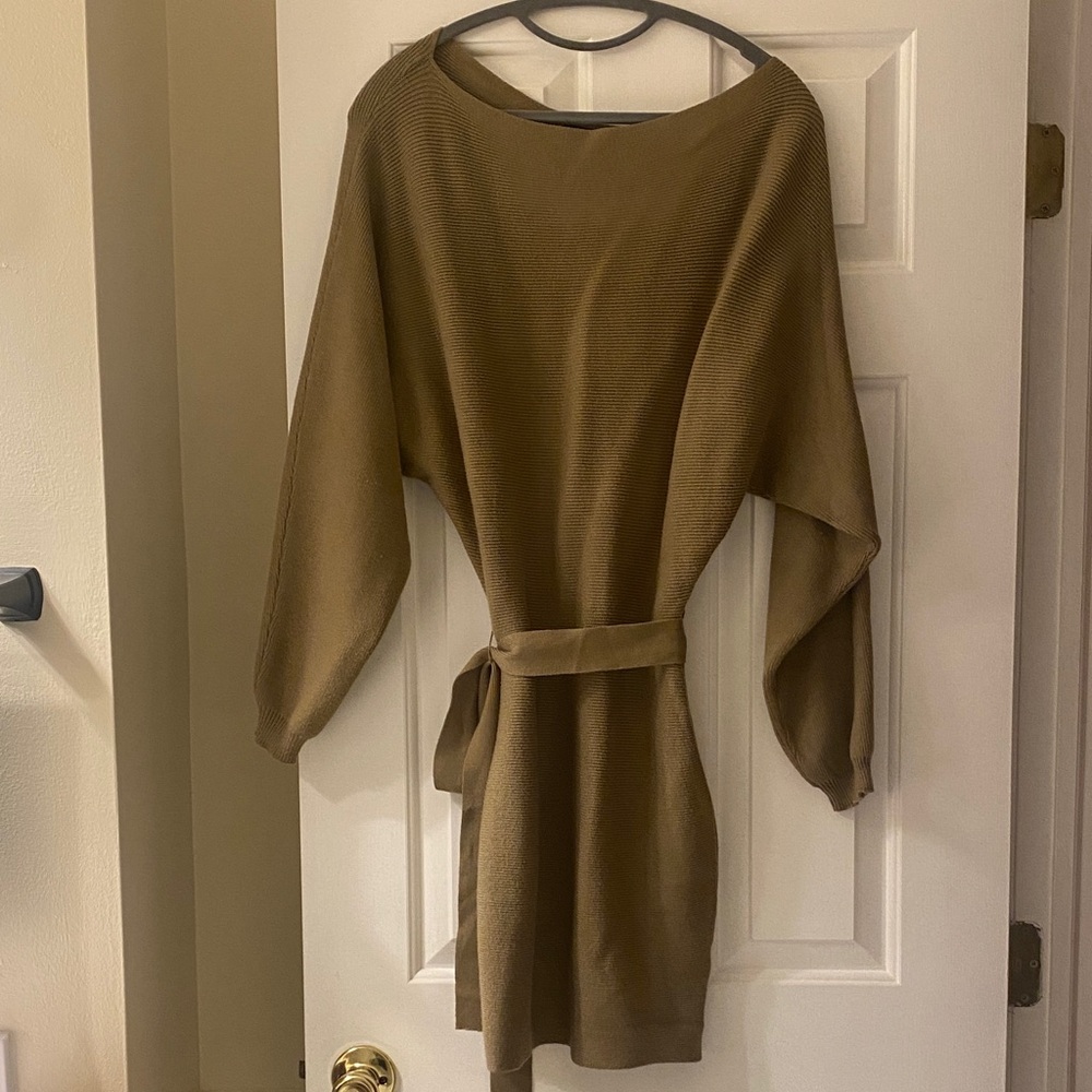 Lulu's Tan Knit Dress with Belt